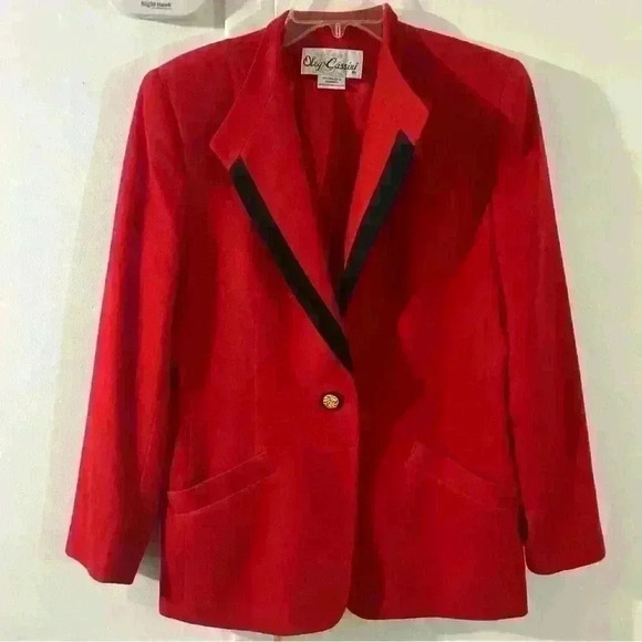 Vintage 80's OLEG CASSINI Wool Blazer Size 8 Red Black - Picture 1 of 10
